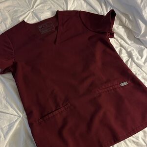 Figs Maroon V-Neck Scrub Top